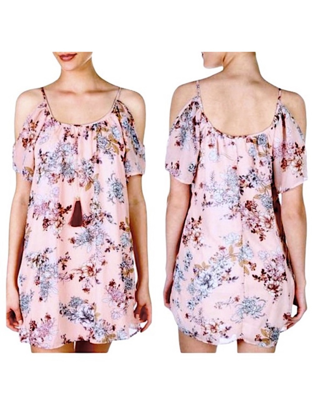 Bailey Blue Floral Print Cold Shoulder Mini Dress Pink Coquette Spring Summer